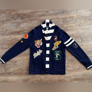 Polo Ralph Lauren Varsity Patchwork Letterman Cardigan Sweater New York Size L